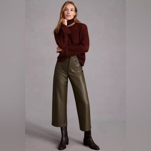 Anthropologie The Colette Cropped Wide Leg Trousers Vegan Leather Edition Moss